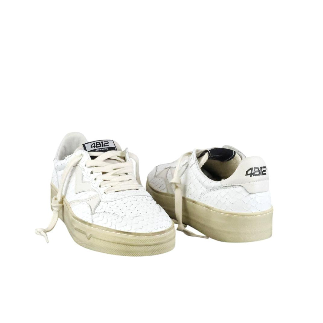 4B12 sneaker donna in pelle squamato bianco