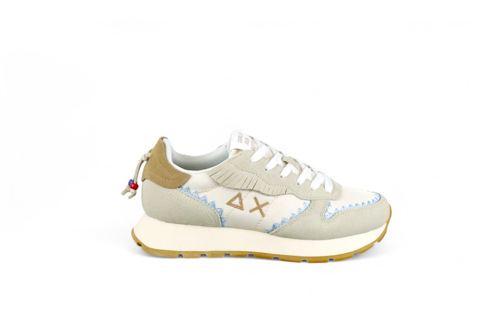 SUN68 sneaker donna stile etnico in suede bianco e panna
