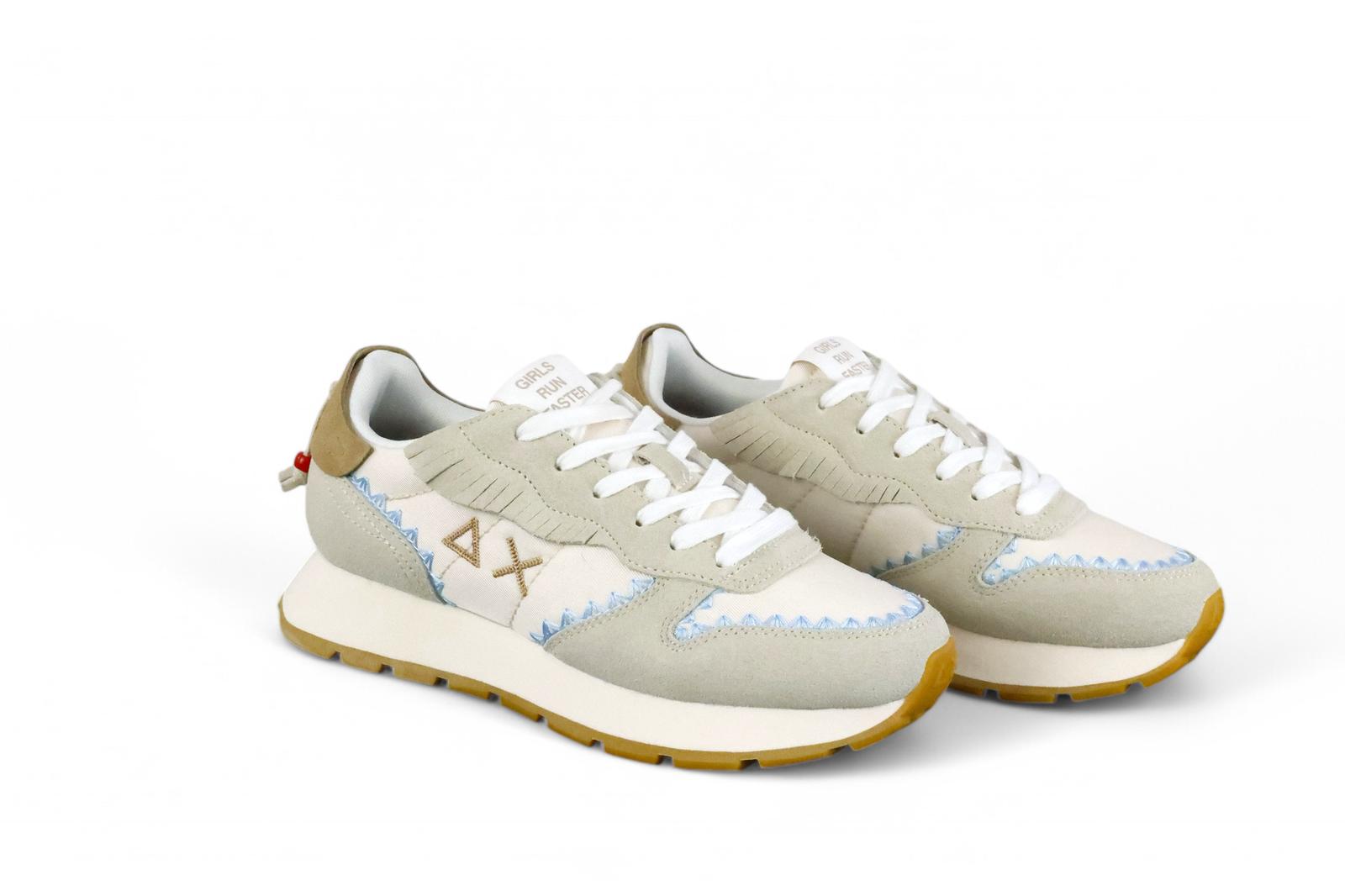 SUN68 sneaker donna stile etnico in suede bianco e panna