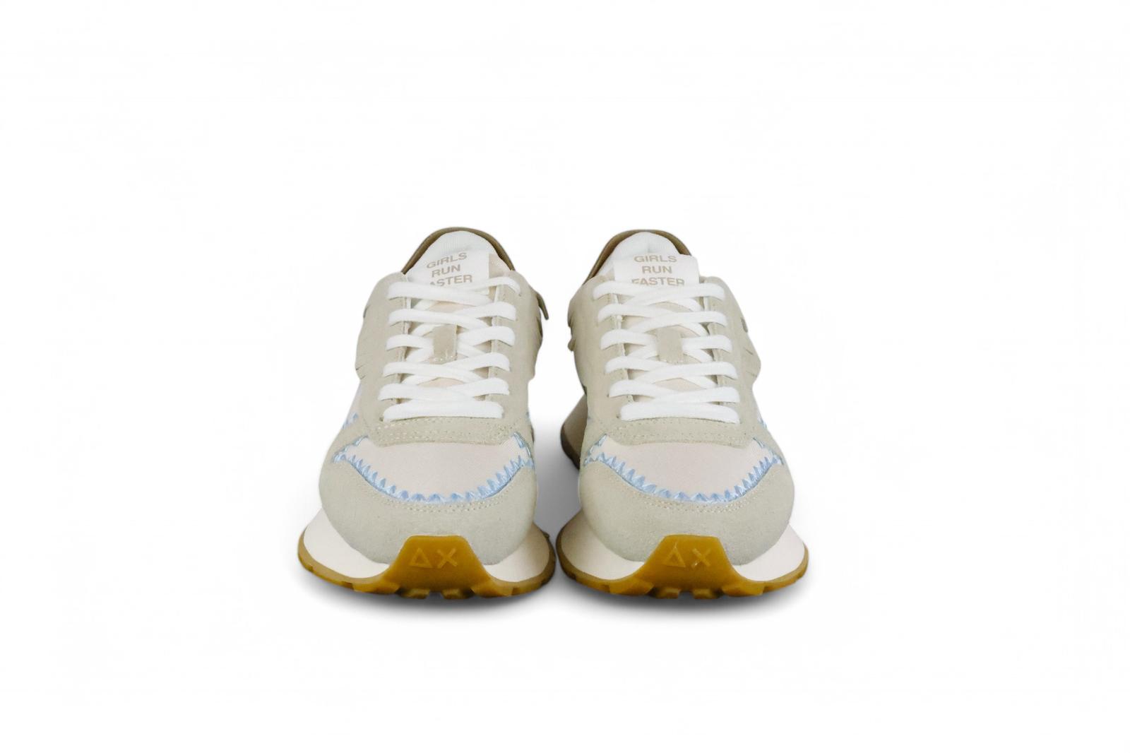 SUN68 sneaker donna stile etnico in suede bianco e panna