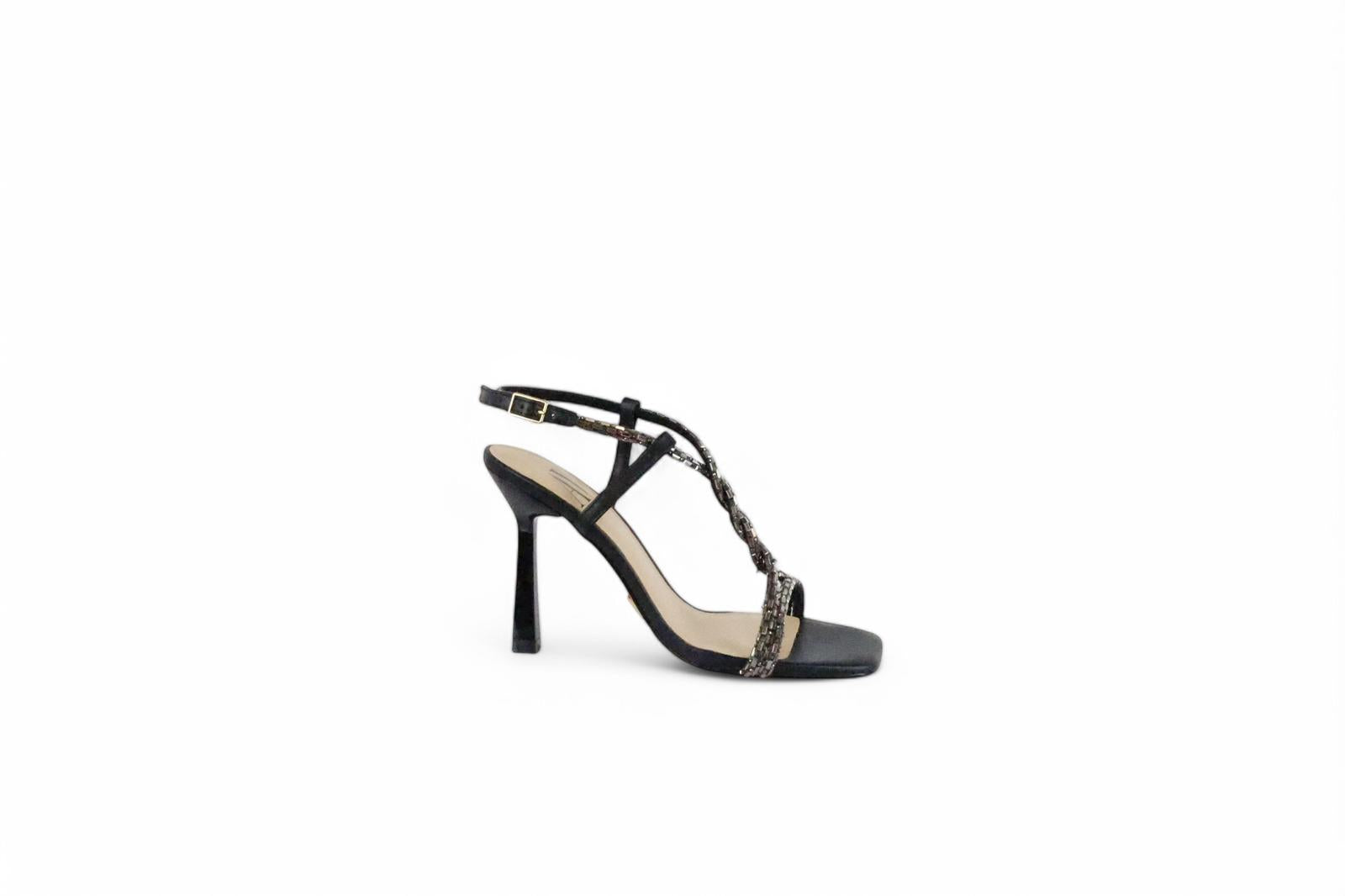 Albano Vanity sandalo donna nero con laccetti intrecciati di specchietti e strass