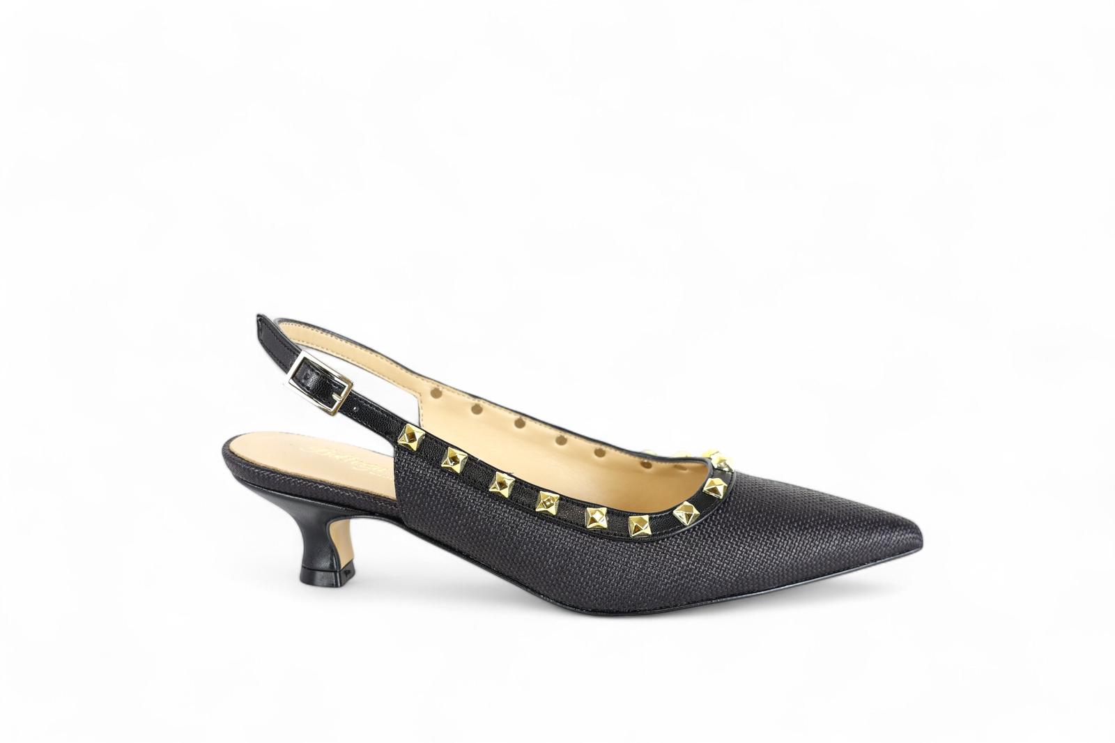 Bottega Lotti chanel in rafia ed ecopelle nero con dettagli borchie oro