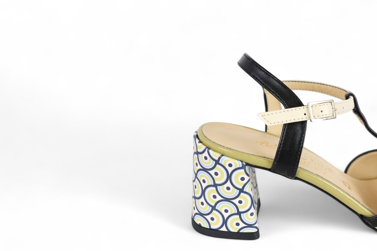 Bottega Lotti sandalo in ecopelle nero e beige con inserti fantasia