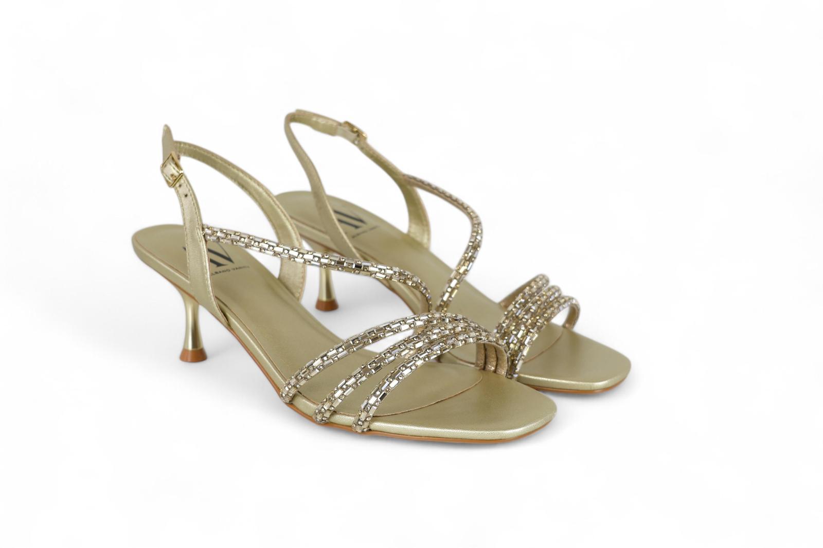 Albano Vanity sandalo donna laminato oro e laccini con specchietti e strass