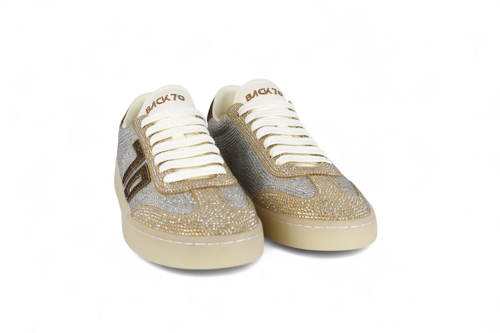 Back 70 sneakers donna con strass argento,oro e bronzo