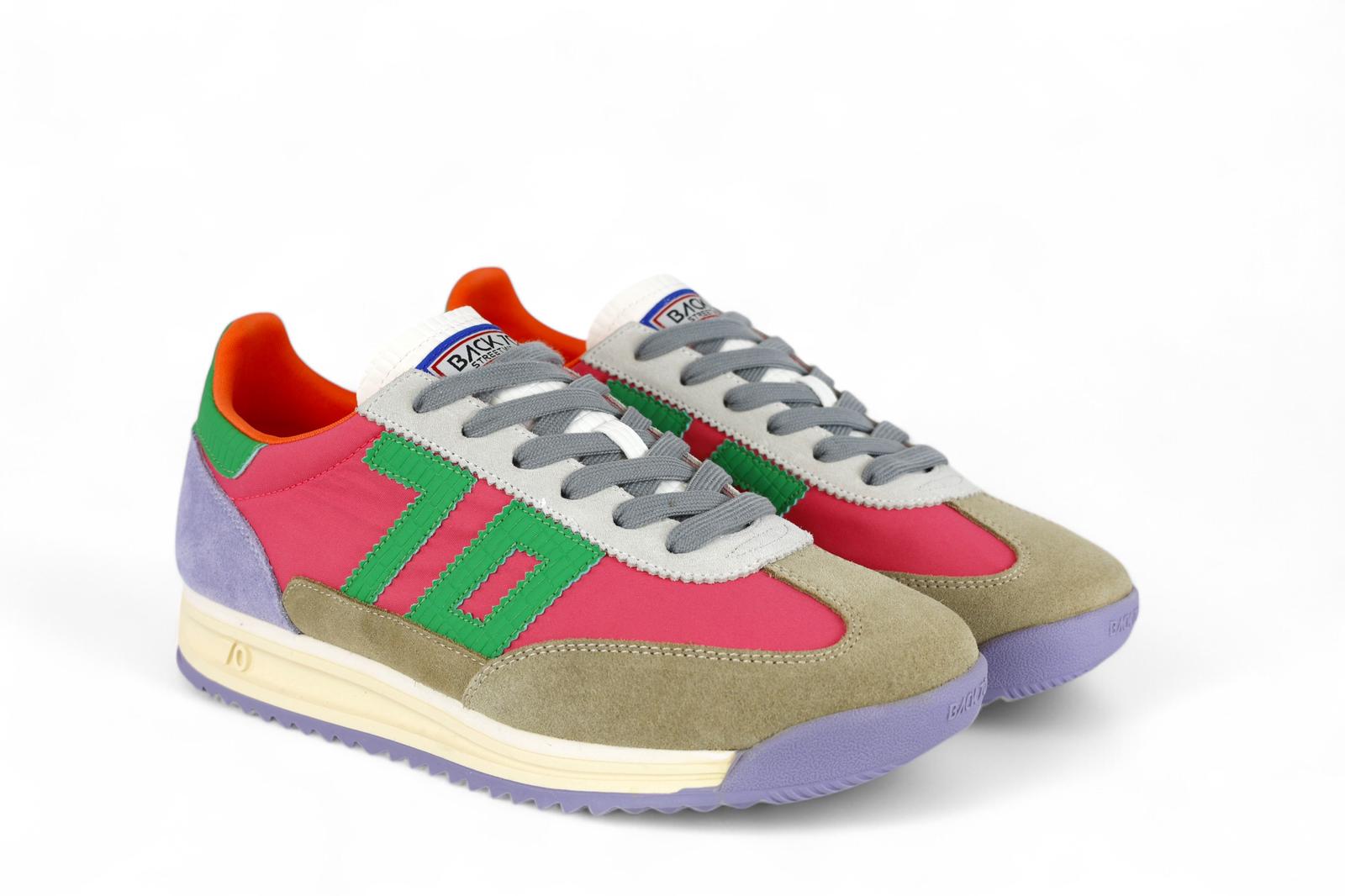 Back 70 sneaker donna in tessuto multicolore e suede beige e lilla