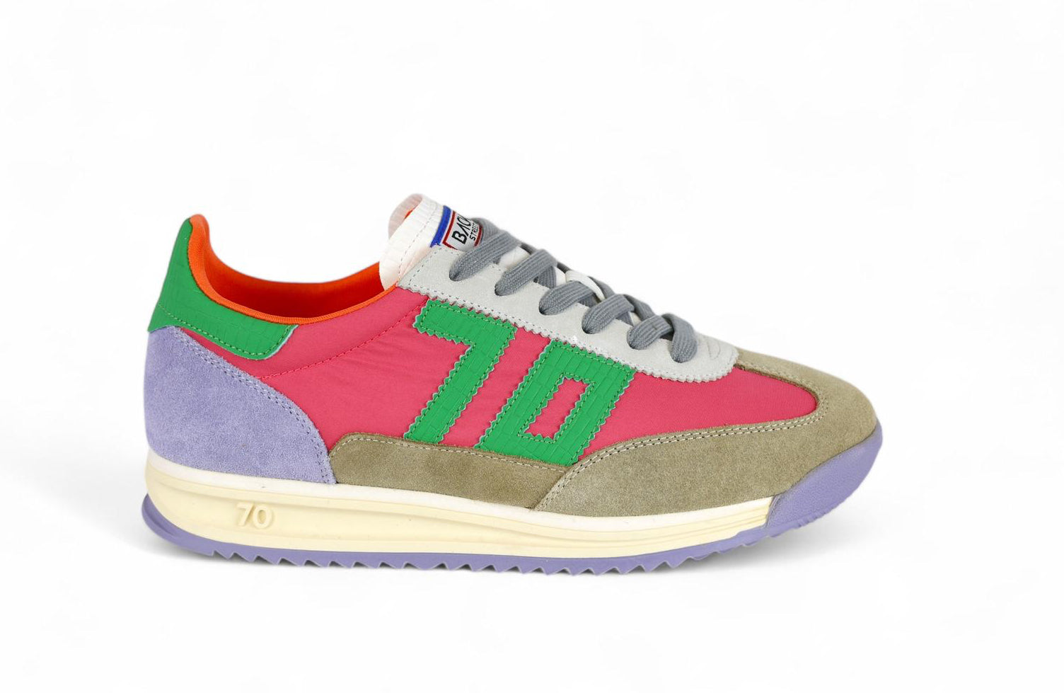 Back 70 sneaker donna in tessuto multicolore e suede beige e lilla
