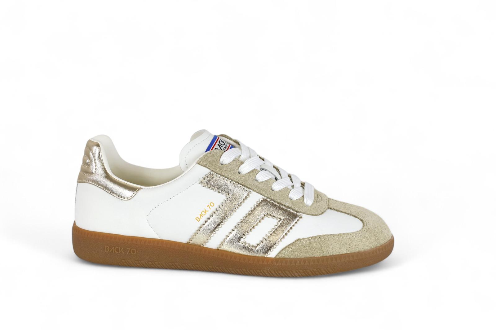 Back 70 sneakers donna in pelle bianco e dettagli in laminato oro