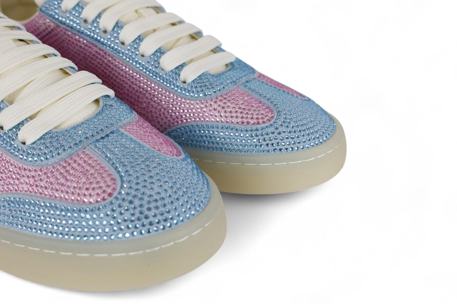 Back 70 sneakers donna con strass azzurro, rosa e ciliegia