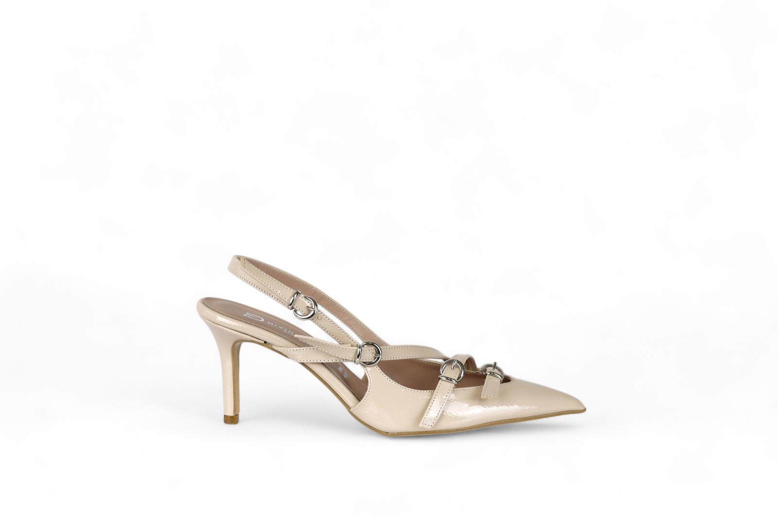 Divine Follie slingback con tacco in vernice nude con fibbie