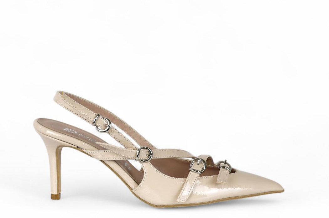 Divine Follie slingback con tacco in vernice nude con fibbie