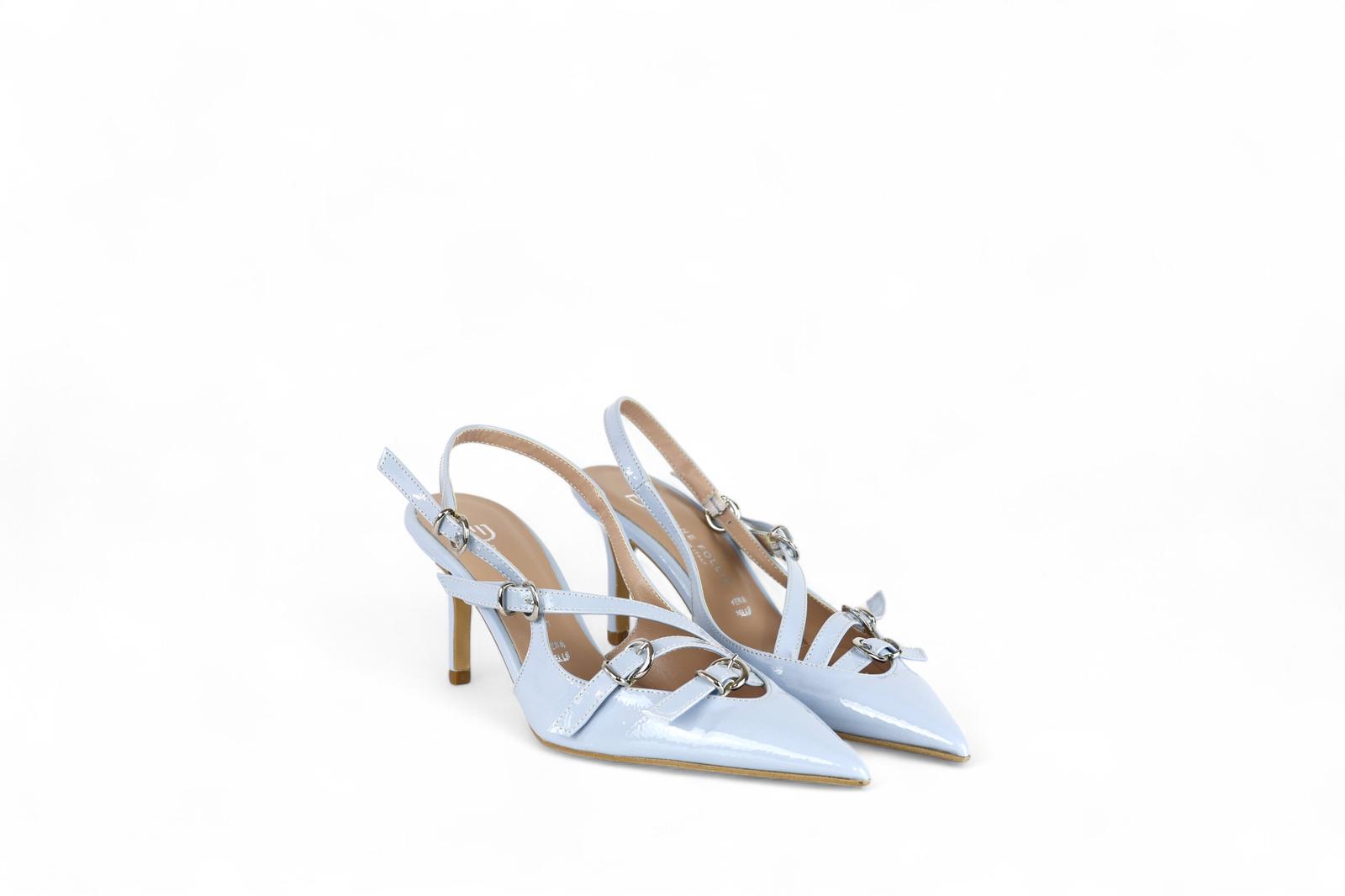 Divine Follie slingback con tacco in vernice polvere con fibbie