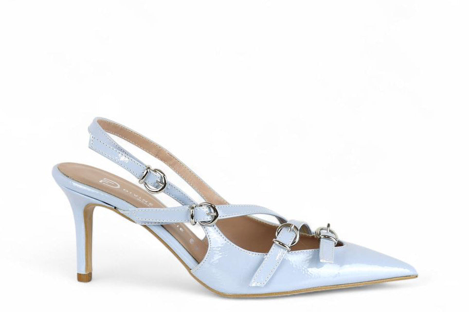 Divine Follie slingback con tacco in vernice polvere con fibbie