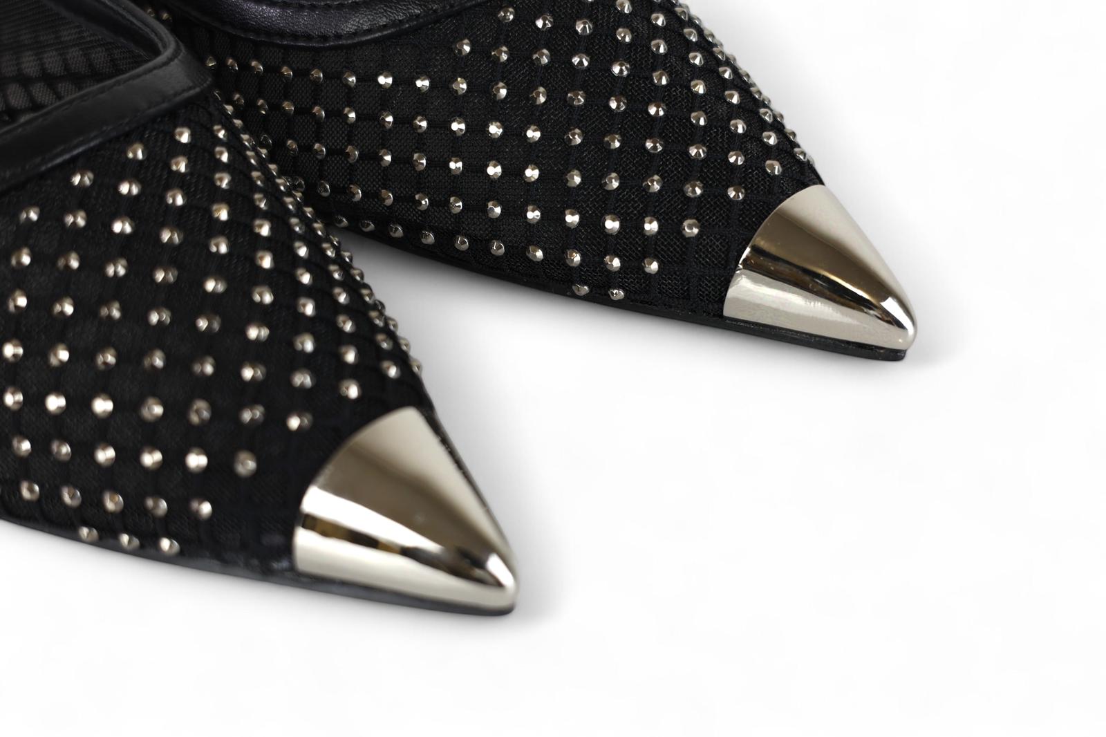 Exé slingback donna in rete nera con microstrass e punta argento