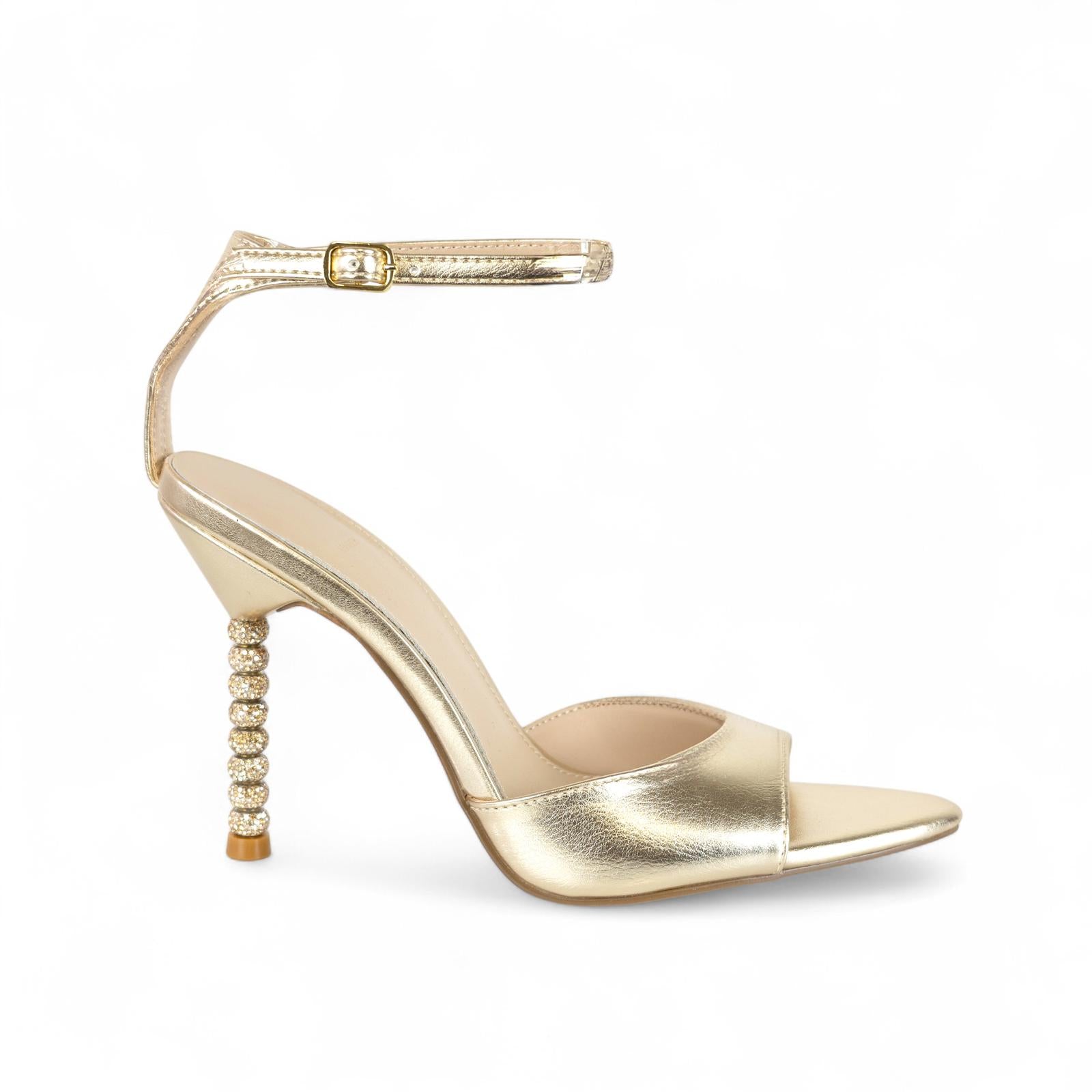 Exé sandalo donna in ecopelle gold con dettagli strass nel tacco