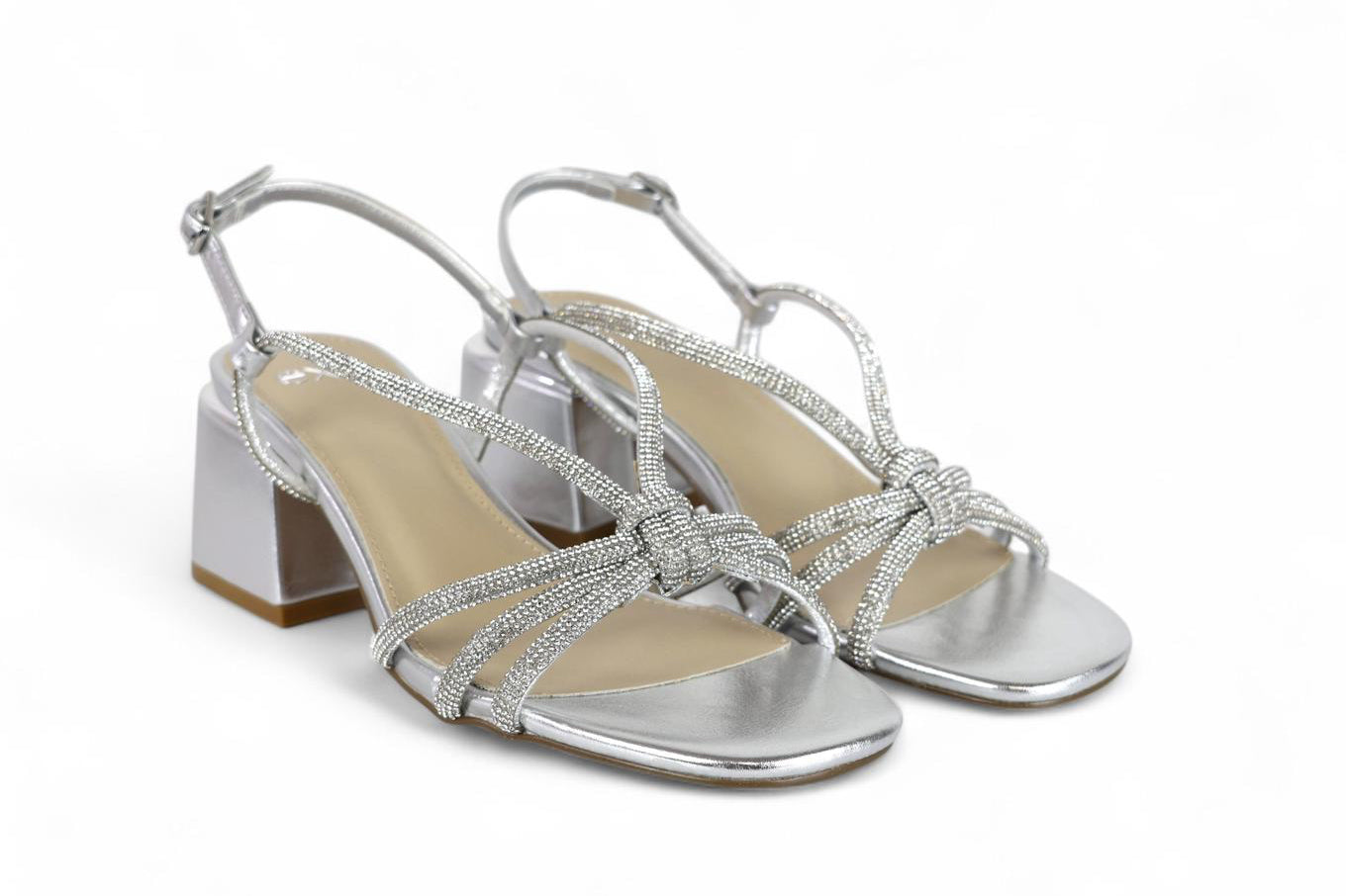 Exé sandalo donna in laminato argento e strass