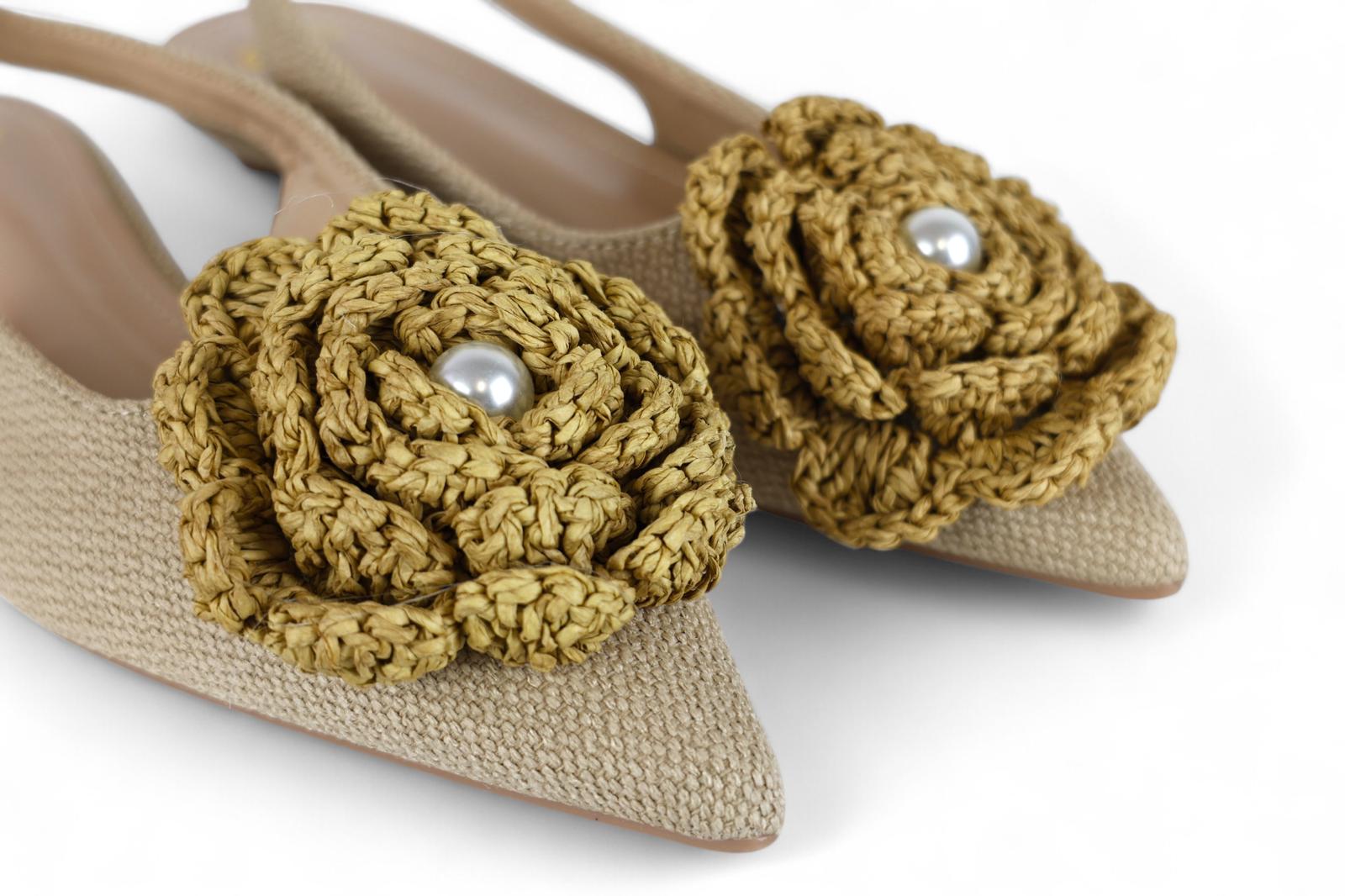 Exé slingback donna in tessuto con fiore in rafia e perla