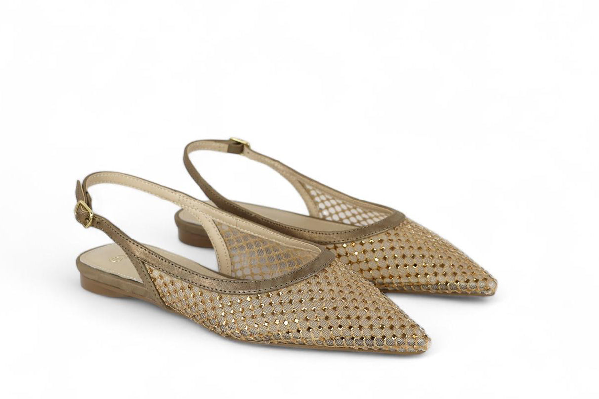 Exé slingback donna in tessuto rete bronzata e micro strass