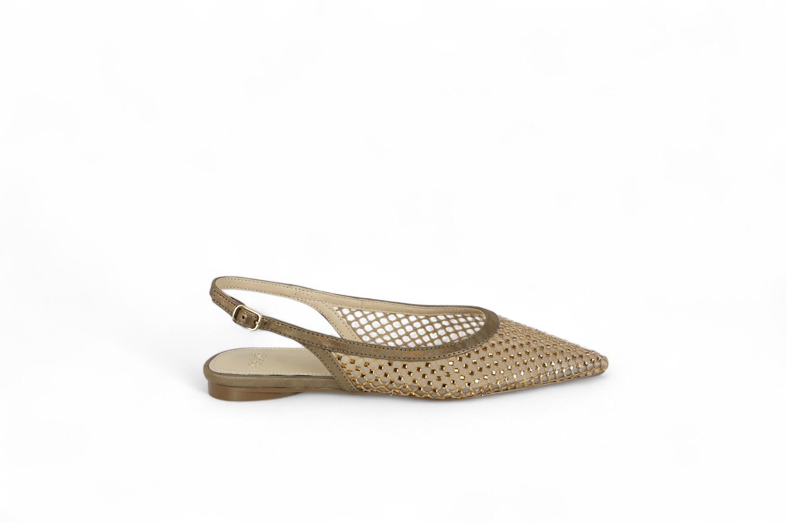 Exé slingback donna in tessuto rete bronzata e micro strass