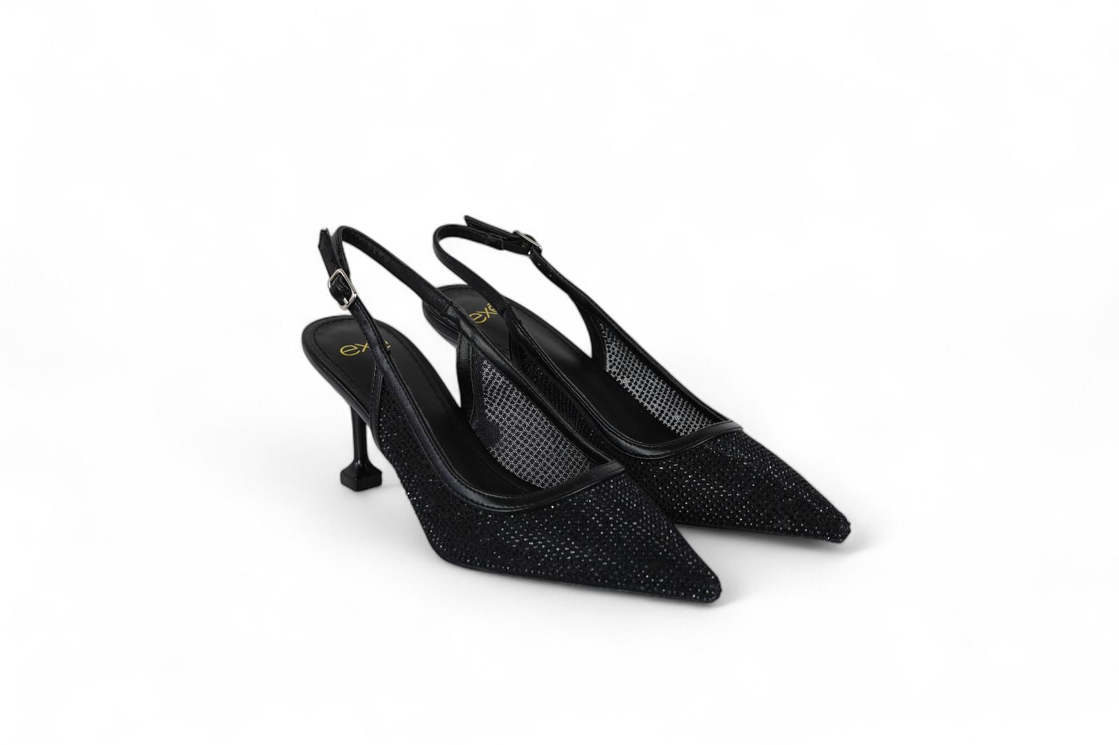 Exé slingback donna in rete micro strass nero