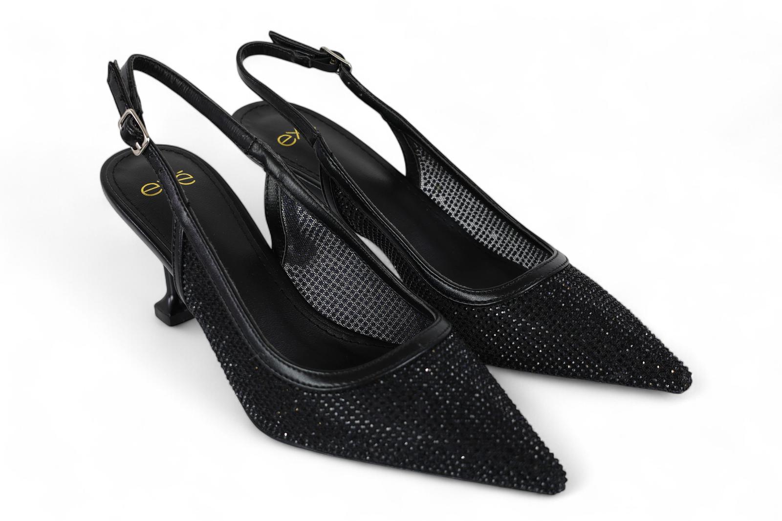 Exé slingback donna in rete micro strass nero