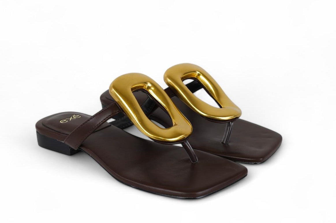 Exé ciabatta infradito donna marrone con ornamento oro