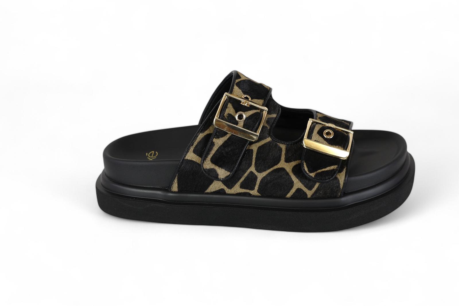 Exé ciabatta donna in ecopelle con fascia in cavallino giraffata