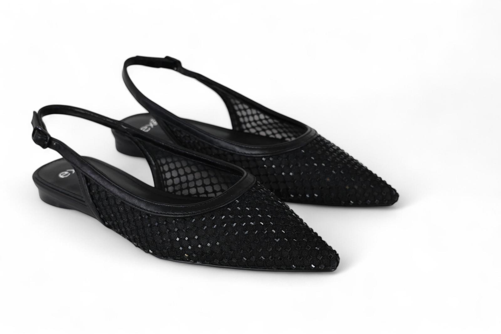 Exé slingback donna in tessuto rete nero e micro strass