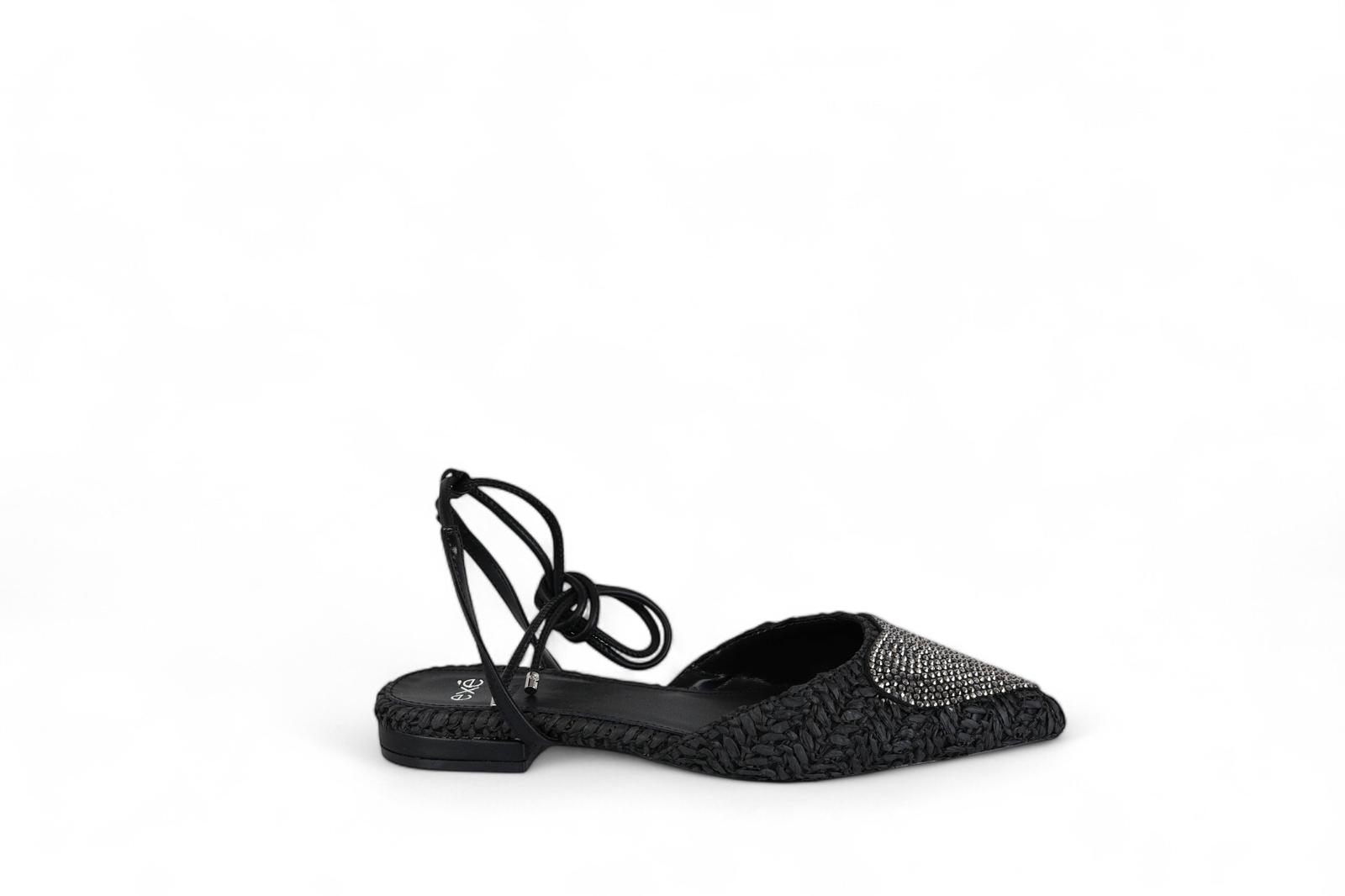 Exé slingback donna alla schiava in rafia nera con dettaglio cuore strass