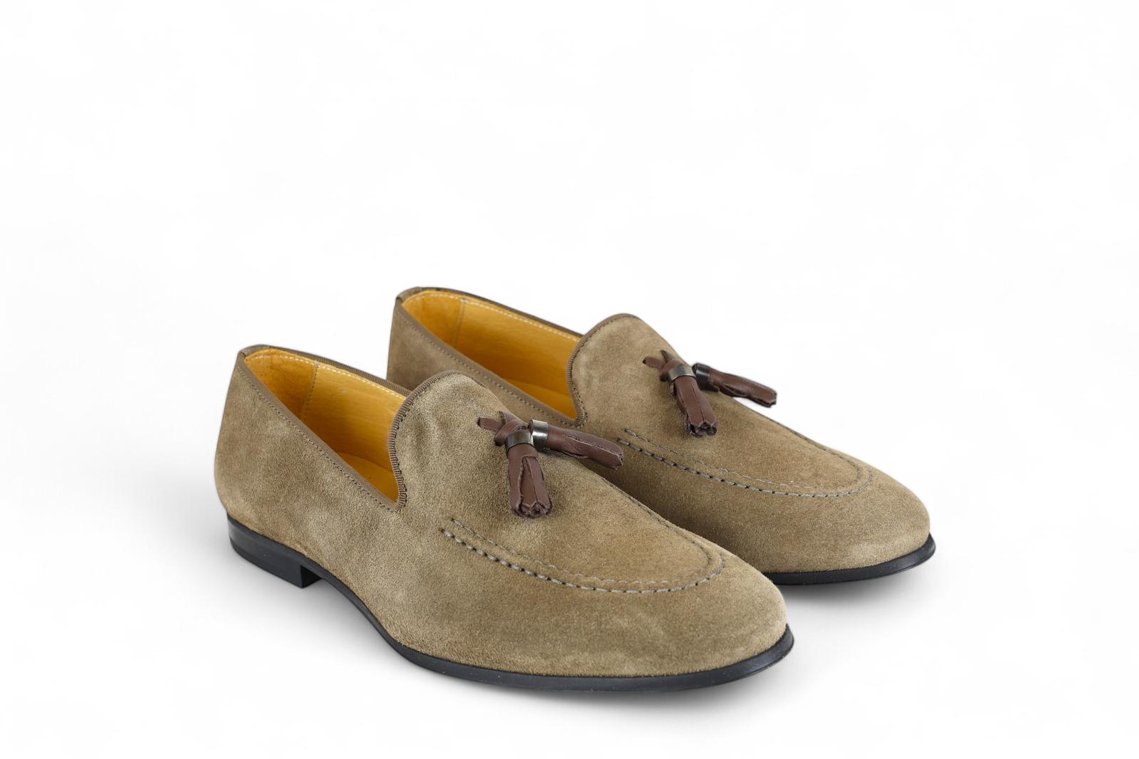 Exton mocassino uomo in suede taupe con nappe cacao