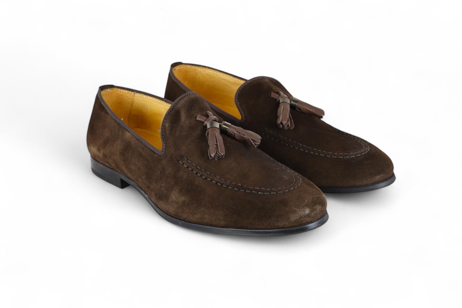 Exton mocassino uomo in suede terra con nappe cacao