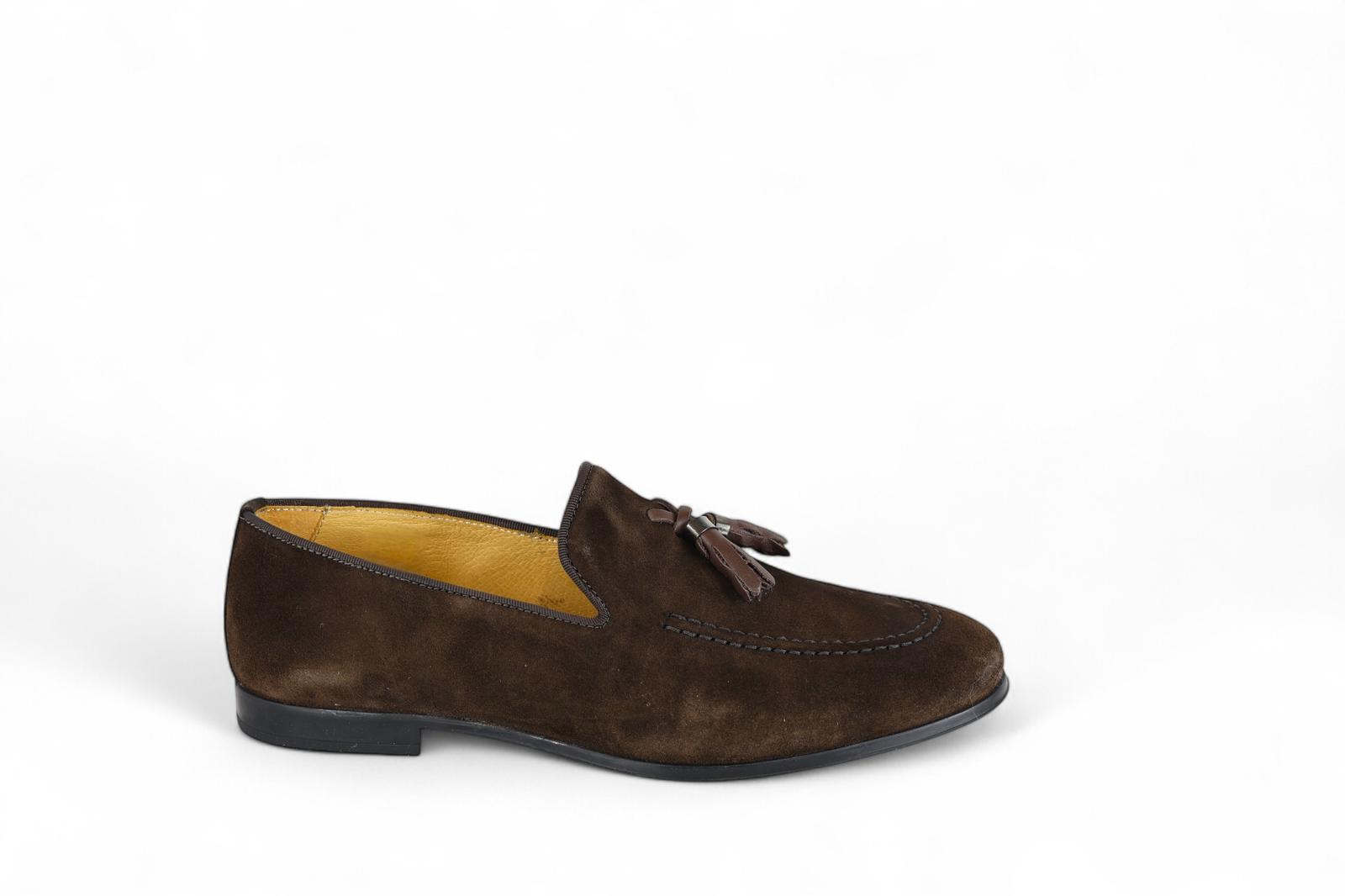 Exton mocassino uomo in suede terra con nappe cacao