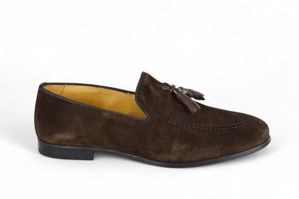 Exton mocassino uomo in suede terra con nappe cacao