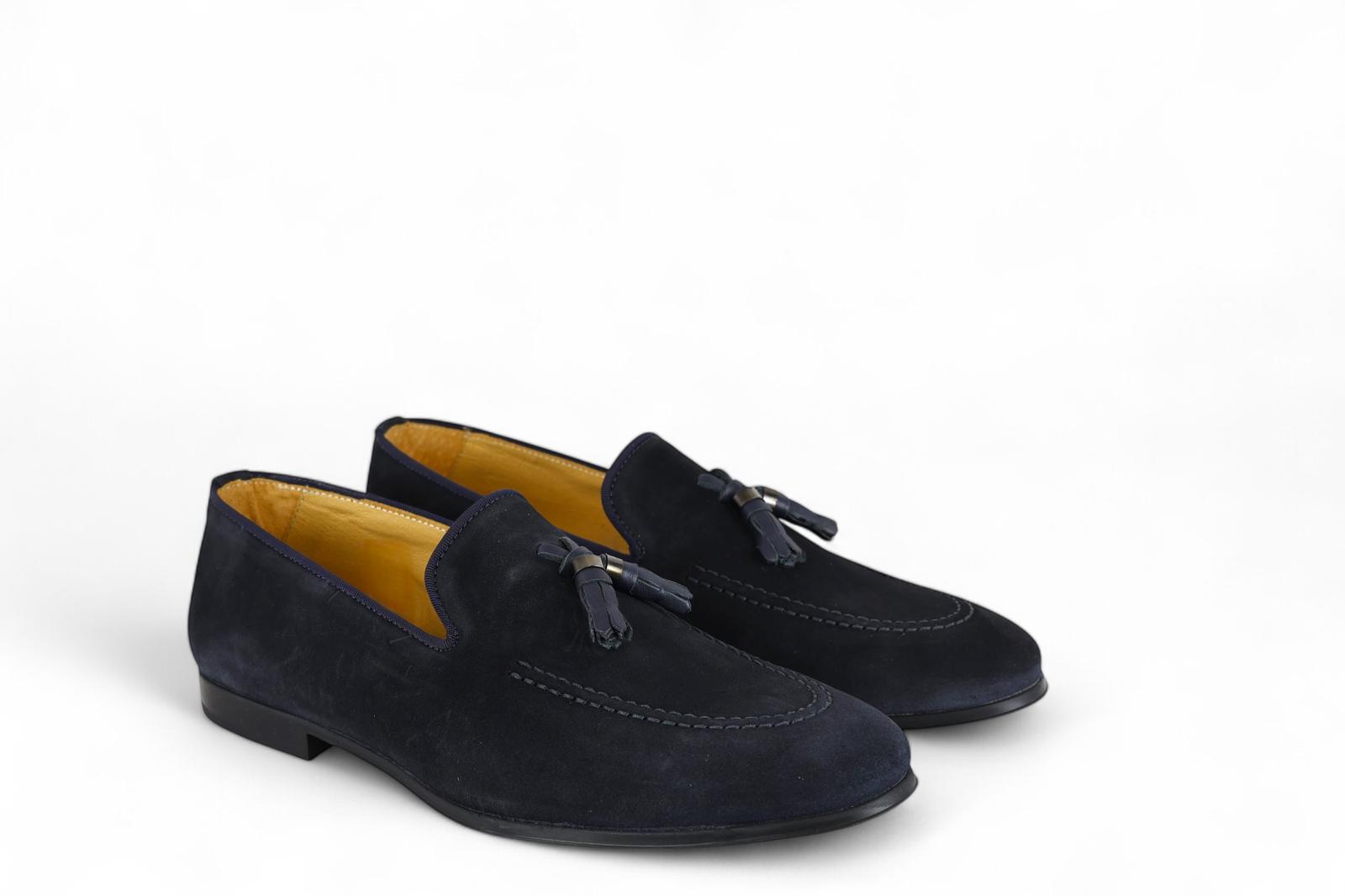 Exton mocassino uomo in suede blu con nappe