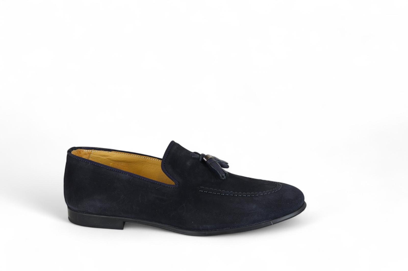 Exton mocassino uomo in suede blu con nappe