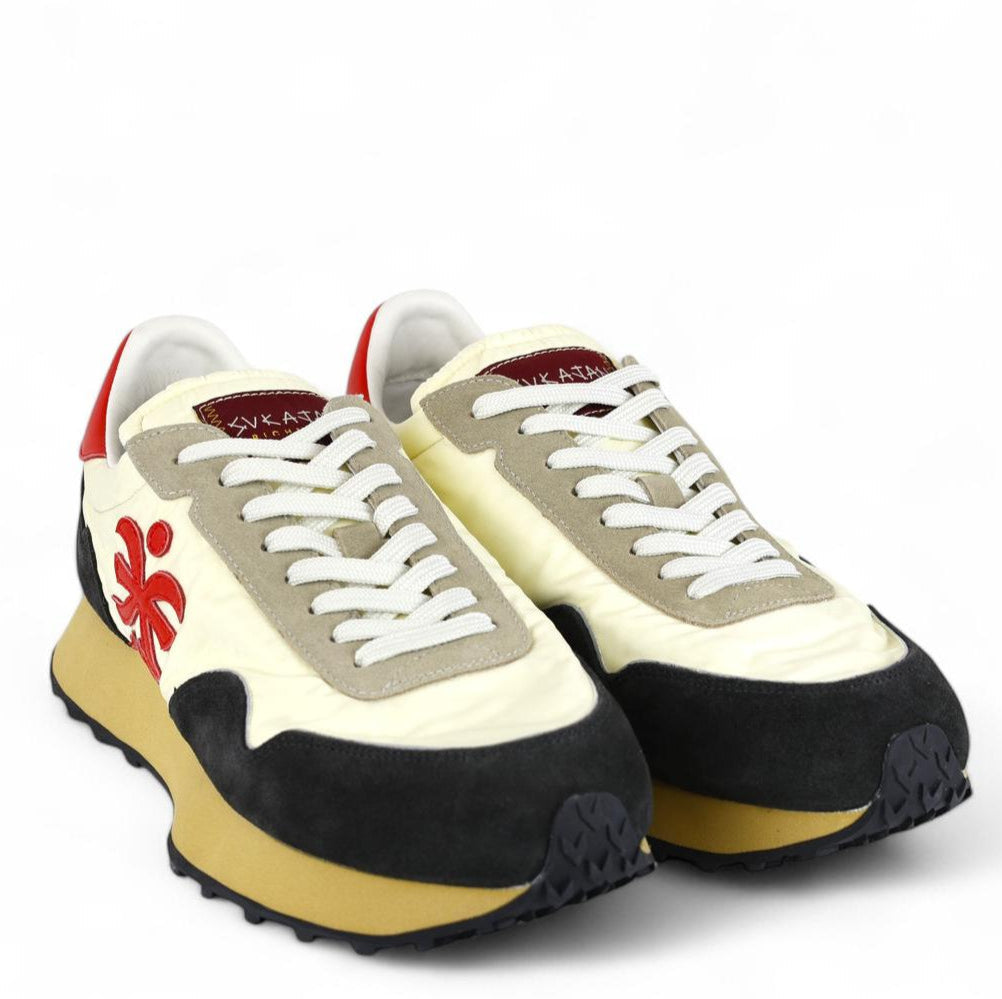 John Richmond sneaker uomo in suede e nylon antracite e avorio con logo e gonfietto rosso
