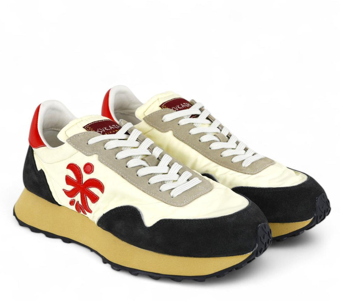 John Richmond sneaker uomo in suede e nylon antracite e avorio con logo e gonfietto rosso