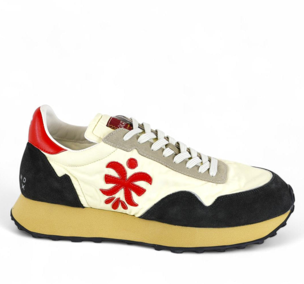John Richmond sneaker uomo in suede e nylon antracite e avorio con logo e gonfietto rosso
