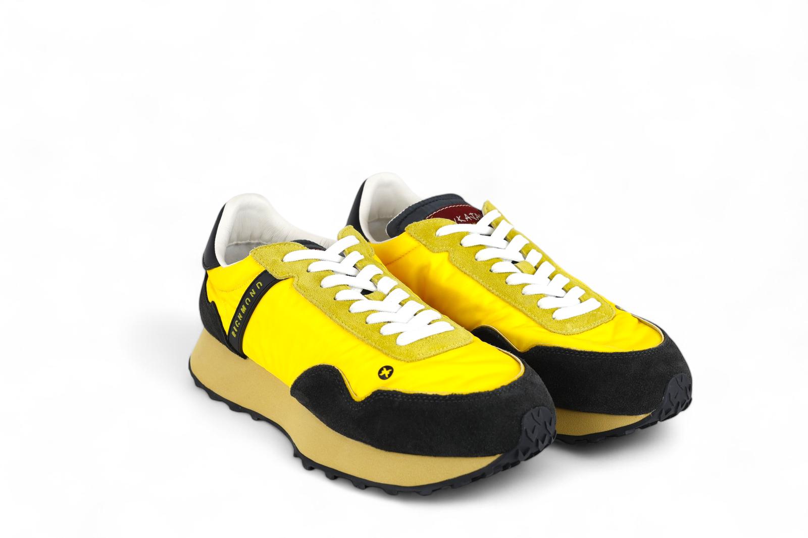John Richmond sneaker uomo in suede antracite e nylon giallo