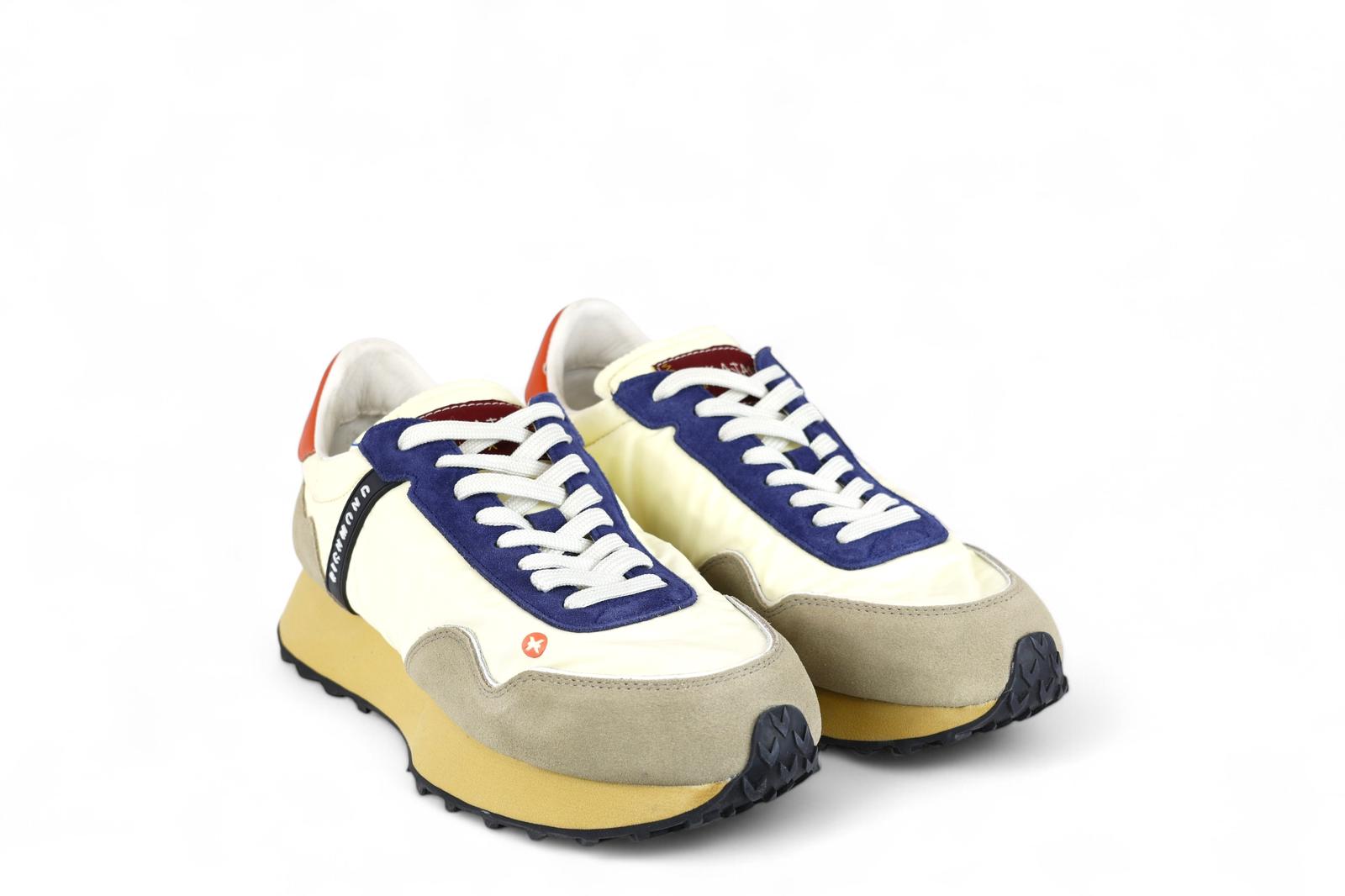John Richmond sneaker uomo in suede e nylon avorio e blu con gonfietto arancio