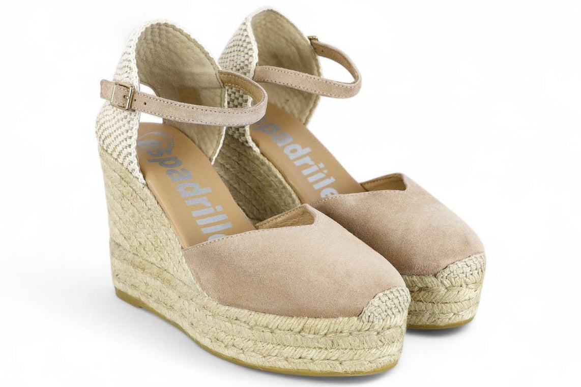 Espadrilles campesina con zeppa in suede beige