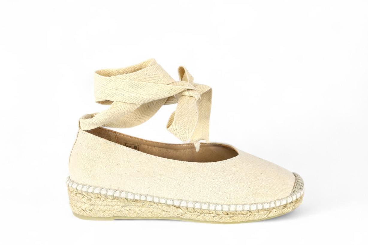 Espadrilles ballerina donna in tessuto color crema