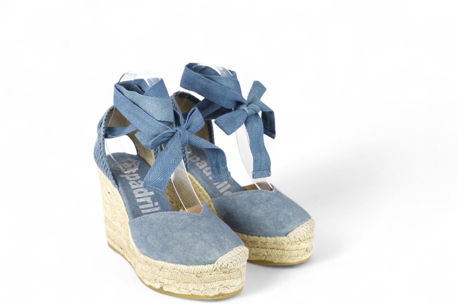 Espadrilles campesina con zeppa in canvas color denim