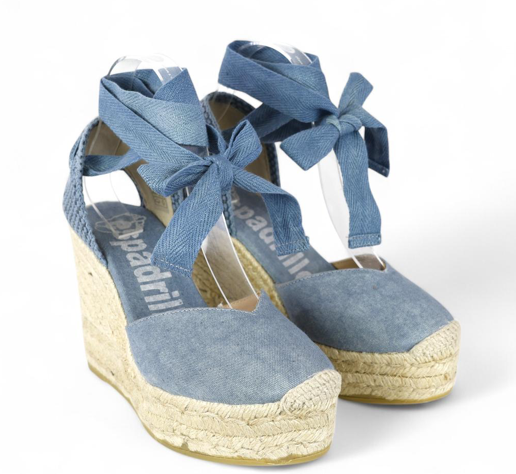 Espadrilles campesina con zeppa in canvas color denim