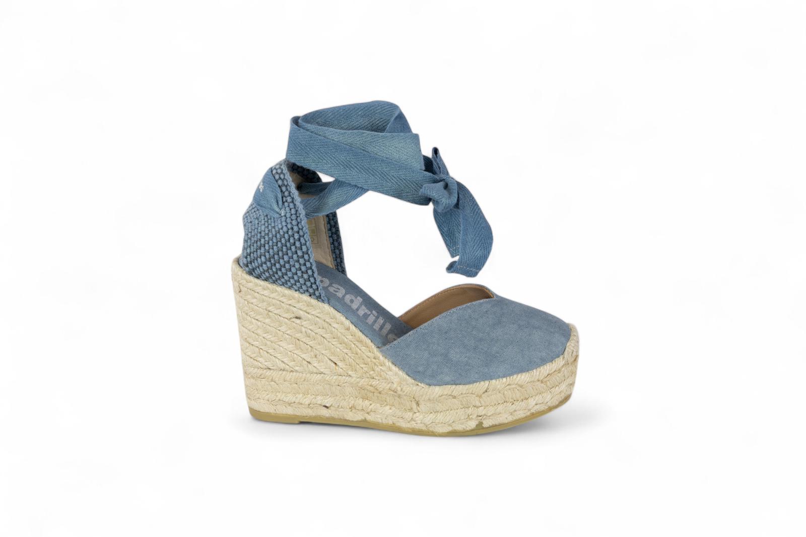 Espadrilles campesina con zeppa in canvas color denim