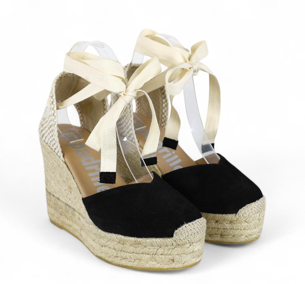 Espadrilles campesina con zeppa donna in suede nero