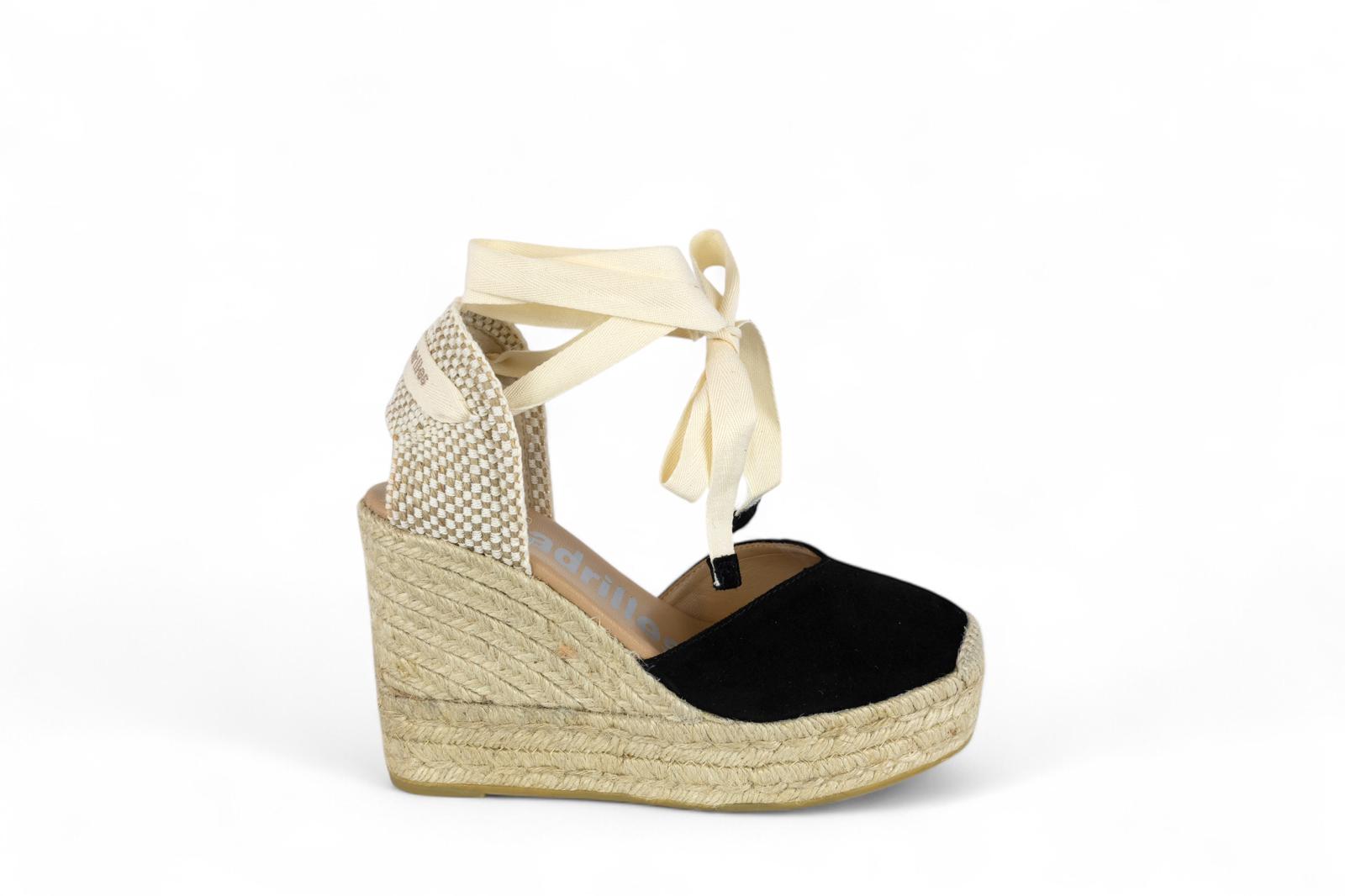 Espadrilles campesina con zeppa donna in suede nero