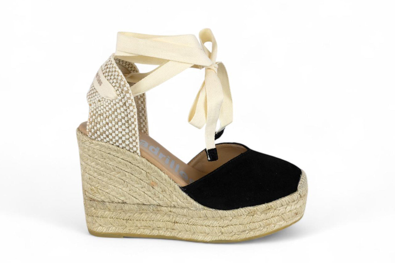 Espadrilles campesina con zeppa donna in suede nero