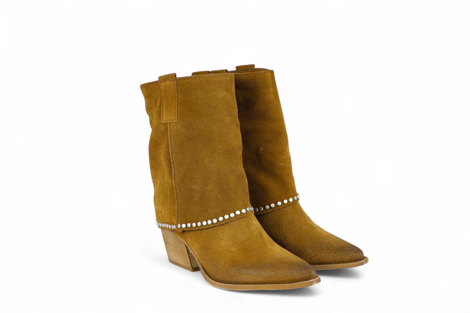 Via Mondana texano donna in suede cuoio con rovescia e borchie