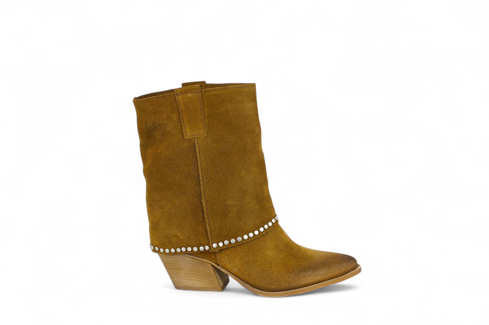 Via Mondana texano donna in suede cuoio con rovescia e borchie